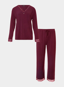  Bordeaux Bamboo Lace V-Neck Pyjama Set