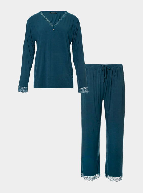 Teal Bamboo Lace V-Neck Pyjama Set