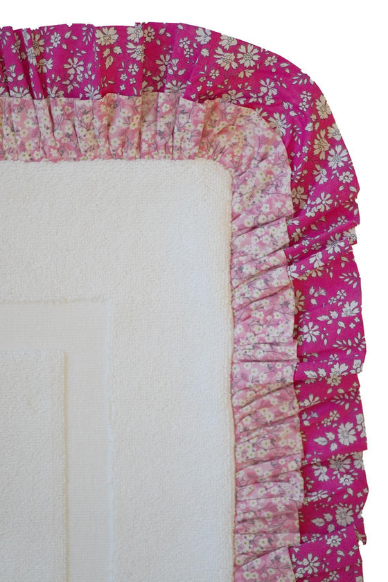 Ruffle Edge Bath Mat Made With Liberty Fabric MITSI VALERIA & CAPEL FUCHSIA