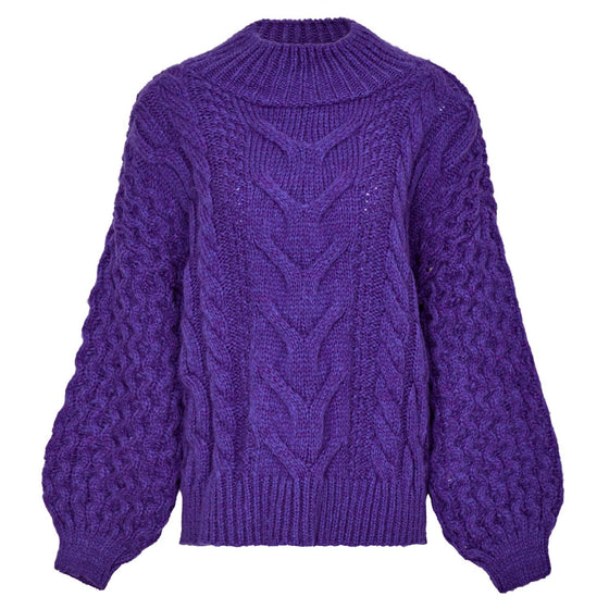 Bella Cable High Neck Jumper - Violet