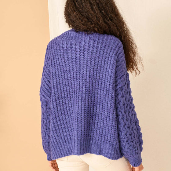 Bella Cable High Neck Jumper - Violet