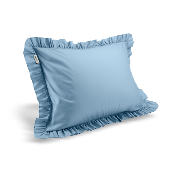 Full Size Cotton Ruffled Pillowcase, Butterfly Blue