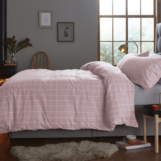 Blush Brushed Check Duvet Set