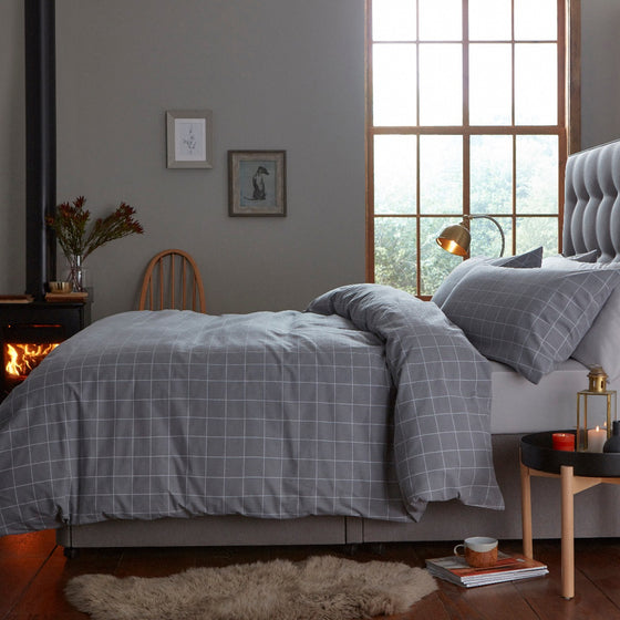 Silentnight Brushed Check Duvet Set - Smoke