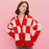 Candice Checked Wide Sleeve Cardigan - Red & White Cara & The Sky