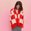 Candice Checked Wide Sleeve Cardigan - Red & White Cara & The Sky