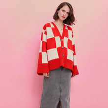  Candice Checked Wide Sleeve Cardigan - Red & White Cara & The Sky