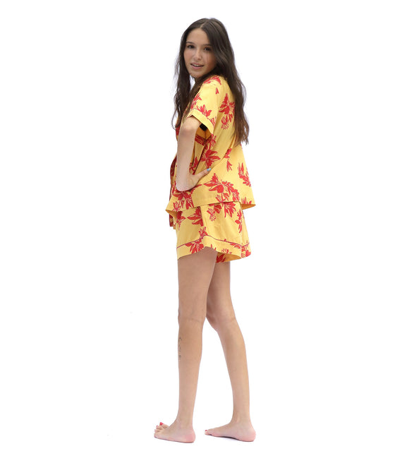 Short Sleeve Pyjamas - Matching Set in Cartagena Print - Yellow/Pink