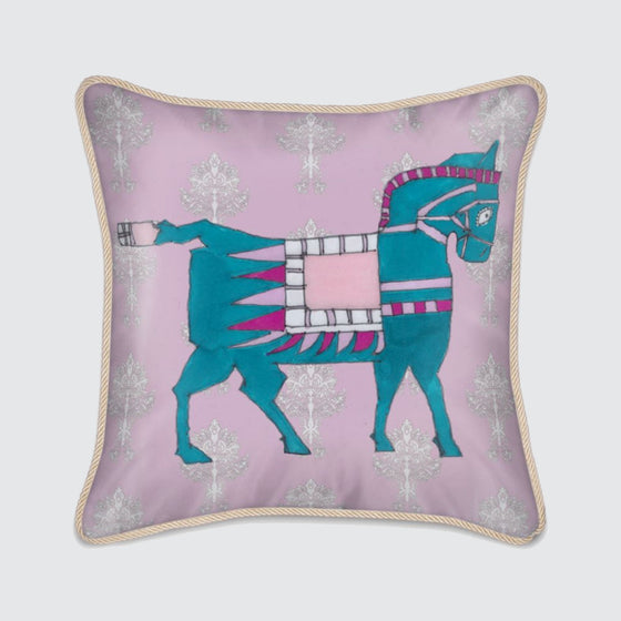 Pink Turquoise Horse Silk Cushion Long Studio Design