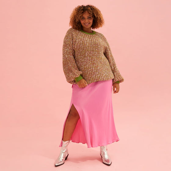 Debbie Twist High Neck Knitted Jumper - Olive Green