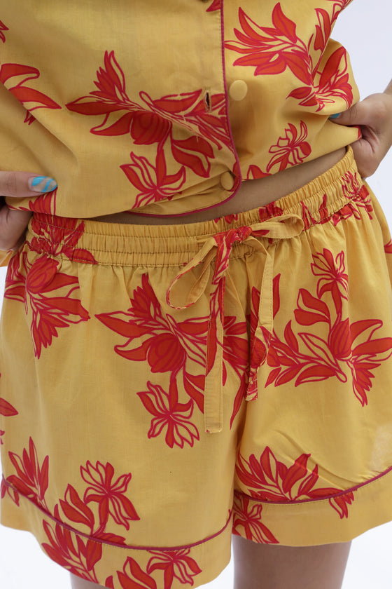 Short Sleeve Pyjamas - Matching Set in Cartagena Print - Yellow/Pink