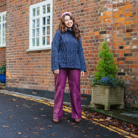 Emily Cable Roll Neck Tunic Jumper - Navy Blue