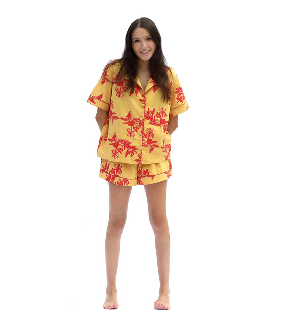 Short Sleeve Pyjamas - Matching Set in Cartagena Print - Yellow/Pink