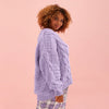 Gemma Basket Stitch Balloon Sleeve Chunky Knit Cardigan - Lilac