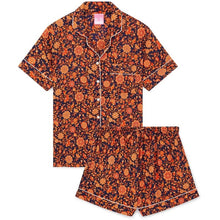  Orange & Navy Floral Women's Silk Pyjama Short Set