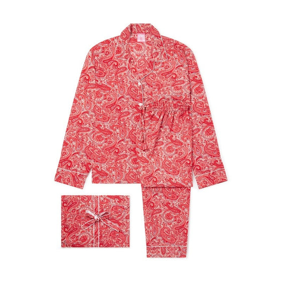 Red Paisley Women's Silk Pyjama Trouser Set