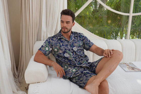 Men's Blue Satin Short Pyjama Set