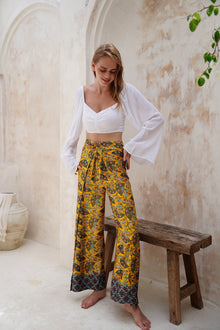  Yellow Satin Wrap Around Trousers Wear the World