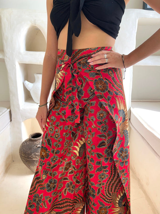 Red Batik Wrap Around Trousers Wear the World