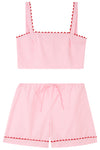 Pale Pink Crop Top and Shorts Matching Set With Red Ric Rac Trim - 100% Cotton Poplin Sarah Brown London