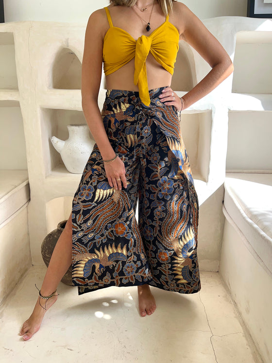 Navy Batik Wrap Around Trousers