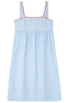 Pale Blue Midi Nightdress With Red Ric Rac - 100% Cotton Poplin Sarah Brown London