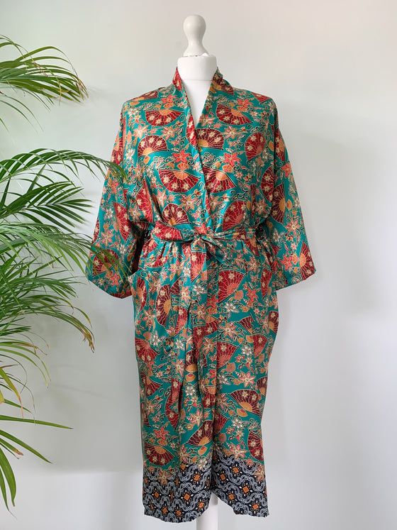 Green Satin Kimono Robe