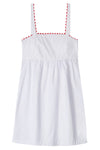 White Mini Nightdress With Red Ric Rac - 100% Cotton Poplin Sarah Brown London