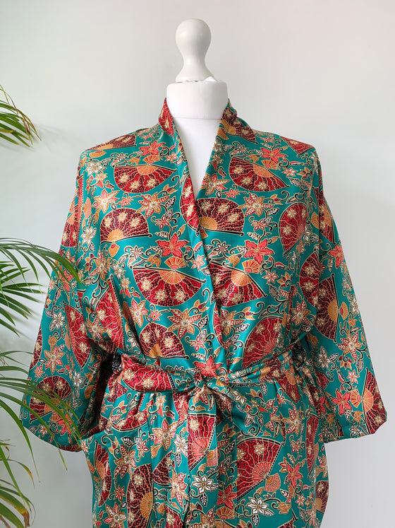 Green Satin Kimono Robe