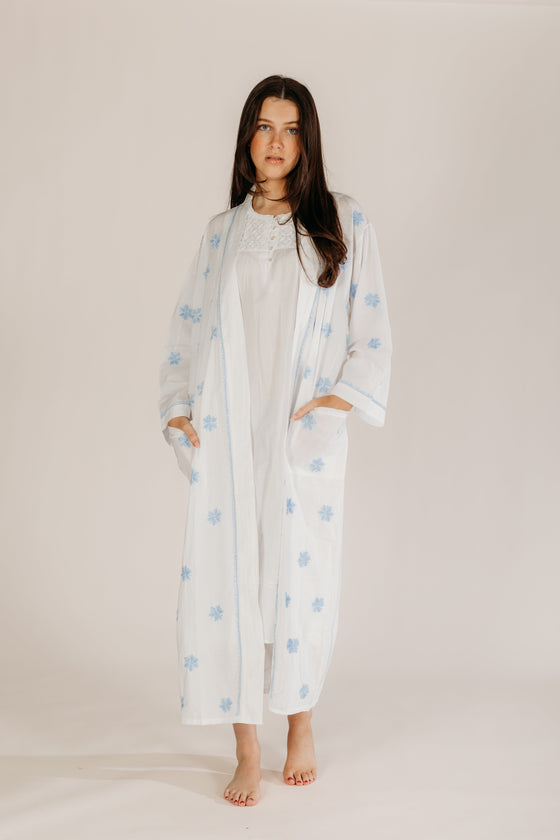 Anushka Blue Embroidered Robe Woven Riches