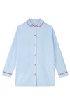 Pale Blue Nightshirt With Red Ric Rac Trim - 100% Cotton Poplin Sarah Brown London