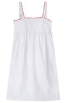 White Midi Nightdress With Red Ric Rac - 100% Cotton Poplin Sarah Brown London