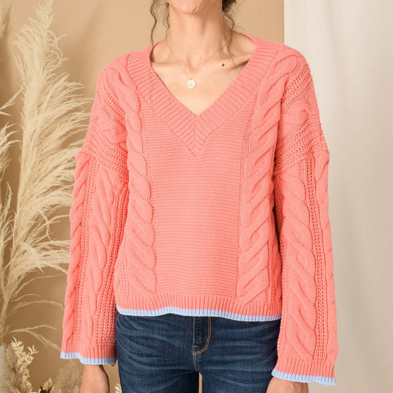 Katrina Cable v Neck Jumper - Coral Cara & The Sky