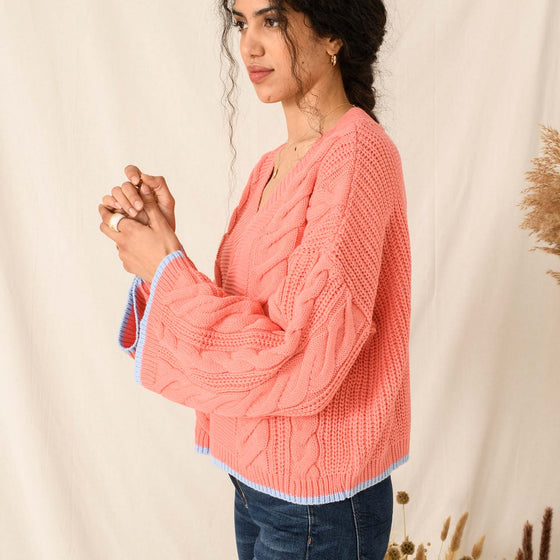 Katrina Cable v Neck Jumper - Coral Cara & The Sky