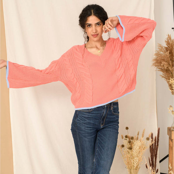 Katrina Cable v Neck Jumper - Coral Cara & The Sky