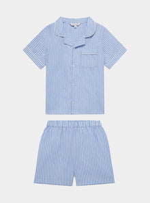  Blue & White Stripe Kids' Organic Cotton Pyjama Short Set