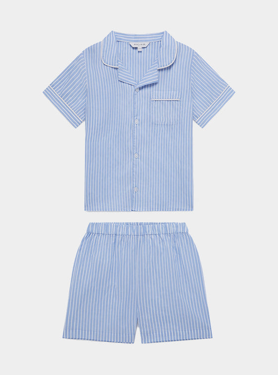 Blue & White Stripe Kids' Organic Cotton Pyjama Short Set