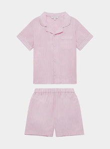  Pink & White Stripe Kids' Organic Cotton Pyjama Short Set