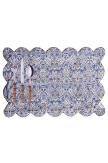  LODDEN CHINA BLUE & SAMBOURNE YELLOW Liberty Reversible Scalloped Placemat