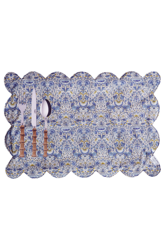 LODDEN CHINA BLUE & SAMBOURNE YELLOW Liberty Reversible Scalloped Placemat