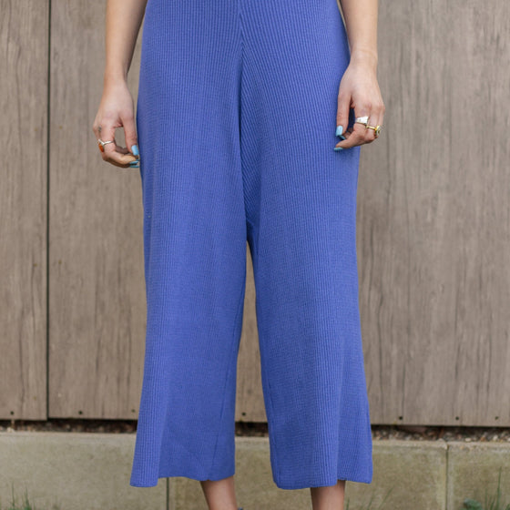 Martha Wide Leg Knitted Trousers - Cornflower Blue