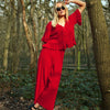 Martha Wide Leg Knitted Trousers Co-Ord - Red