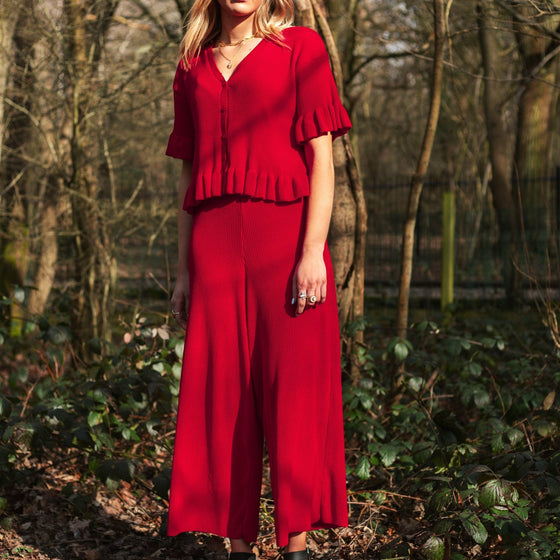 Martha Wide Leg Knitted Trousers Co-Ord - Red