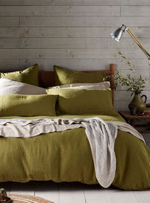  Moss Green 100% Linen Bed Linen