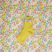  Mustard Bow Ankle Socks Liberty Fabric POPPY & DAISY CORAL