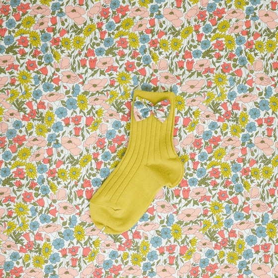 Mustard Bow Ankle Socks Liberty Fabric POPPY & DAISY CORAL