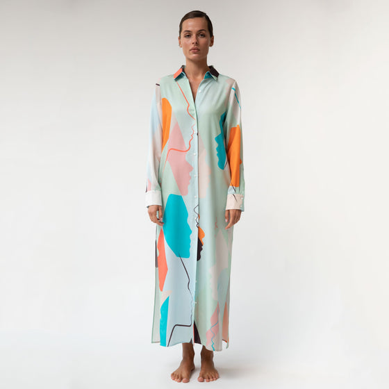 Us Tencel Twill Button-Down Long Shirt Dress - Myza