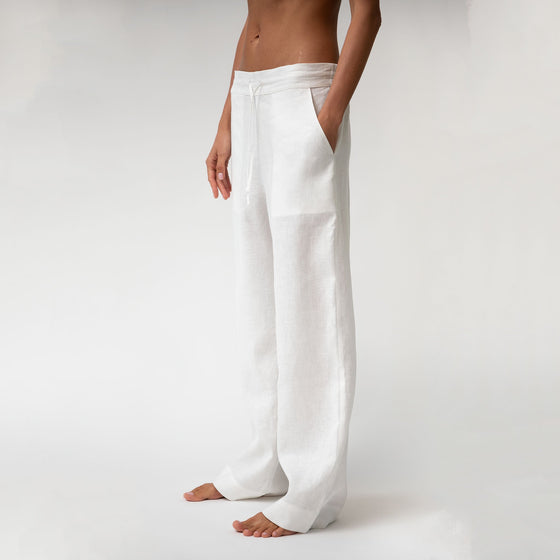 White Heavy Linen Wide-Leg Pants Perfect Days - Myza