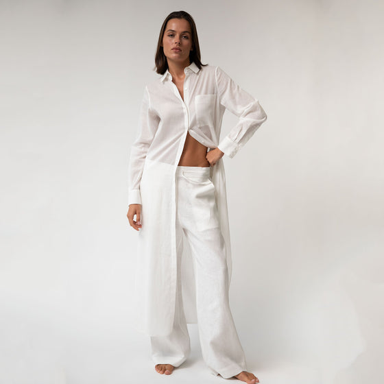 White Heavy Linen Wide-Leg Pants Perfect Days - Myza