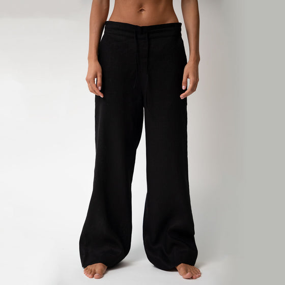 Black Heavy Linen Wide-Leg Women's Trousers Perfect Days - Myza